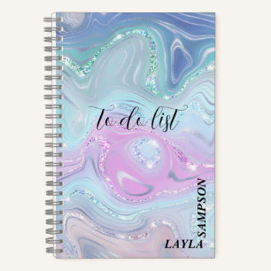 Shades of Blue and Purple Swirls with Glitter Notebook