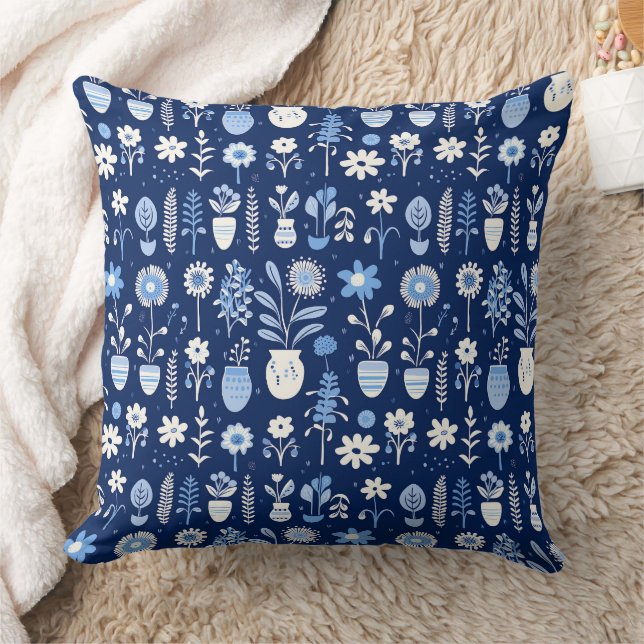 Shades of Blue and White Flowers in Vases Cushion (Blanket)