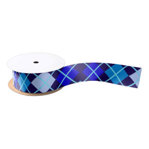 Shades of Blue Argyle 1.5" Wide Satin Ribbon