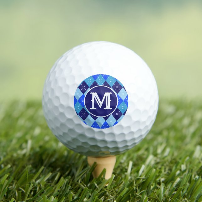 Shades of Blue Argyle Sporty Preppy Personalised Golf Balls (Insitu Tee)