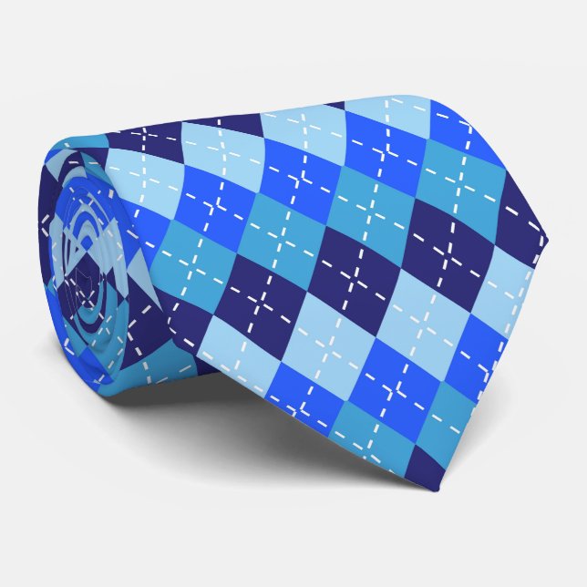 Shades of Blue Argyle Sporty Preppy Personalised Tie (Rolled)