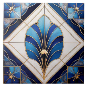 Shades of Blue Art Deco Ceramic Tile. Tile