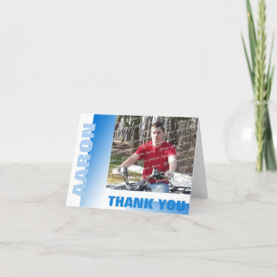 Shades of Blue Bar Mitzvah Thank You with Photo Card