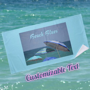 Shades of Blue Beach Umbrellas Customisable Beach Towel