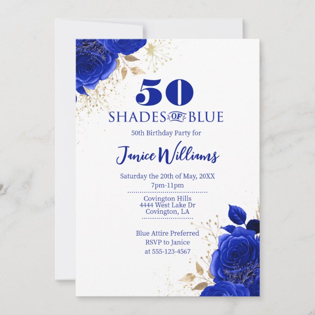Shades of Blue Birthday Invitation (Front)