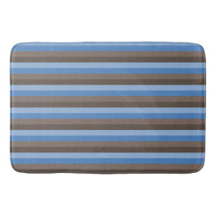 SHADES OF BLUE & BROWN HORIZONTAL STRIPES BATH MAT