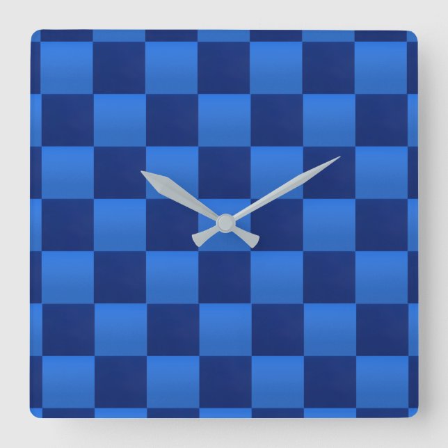 Shades of Blue Chessboard Square Wall Clock (Front)