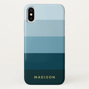 Shades of Blue Chic Wide Stripes iPhone X Case