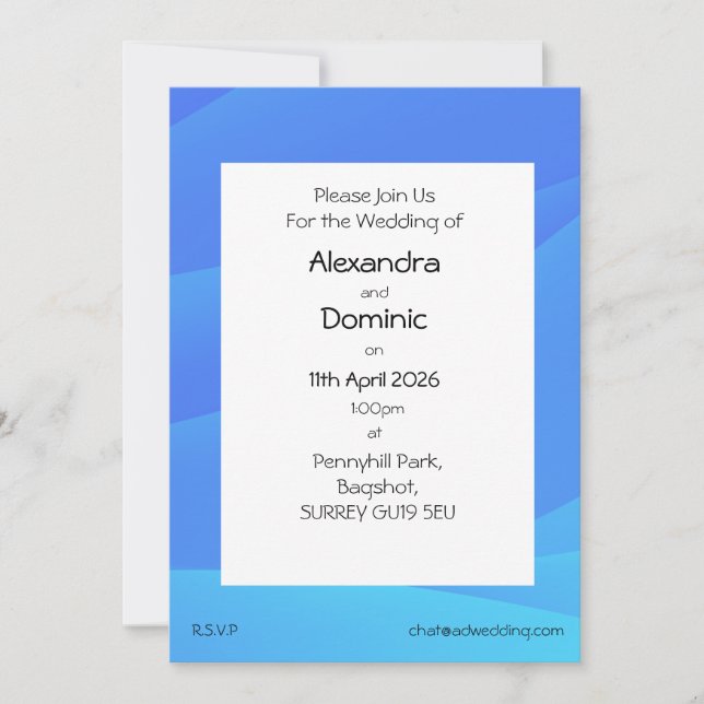 Shades of blue color ombre gradient background invitation (Front)