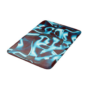 Shades of blue cyan on abstract tapes up dark red bath mat