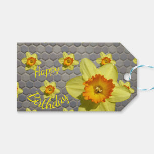Shades of Blue Daffodils Cust. Birthday Gift Tag