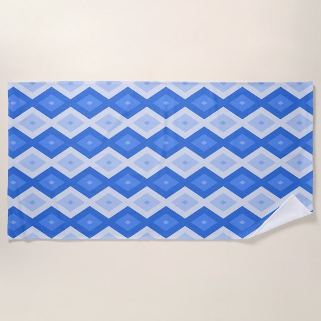 Shades of blue diamond pattern beach towel (Front)