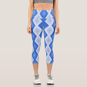 Shades of blue diamond pattern capri leggings