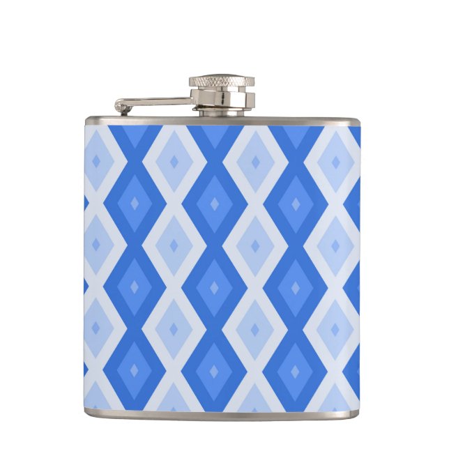 Shades of blue diamond pattern hip flask (Front)