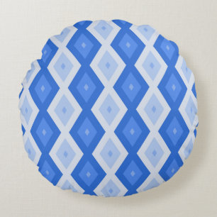 Shades of blue diamond pattern round cushion