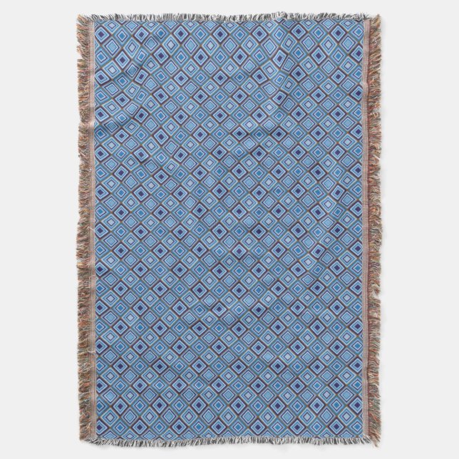 Shades of Blue Diamond Patterned Throw Blanket (Front Vertical)