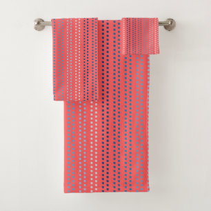 Shades of Blue Dots with Coral Background Bath Towel Set