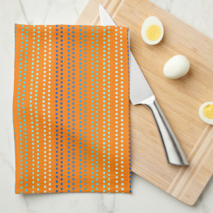 Shades of Blue Dots with Vivid Orange Background Tea Towel