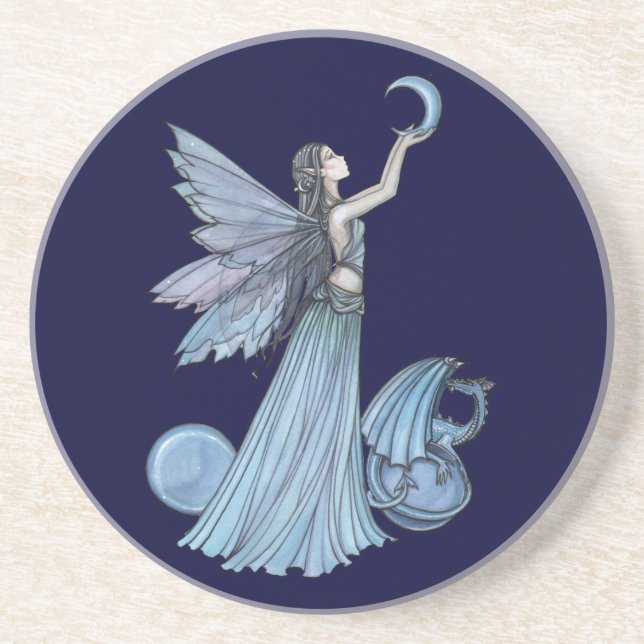 Shades of Blue Fairy Dragon Coaster (Front)