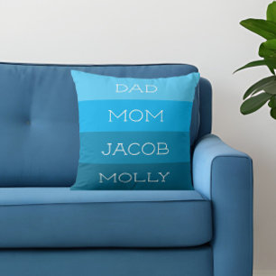 Shades of Blue Family of Four Names Cushion