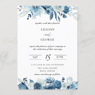 Shades of Blue Floral Wedding Invitation