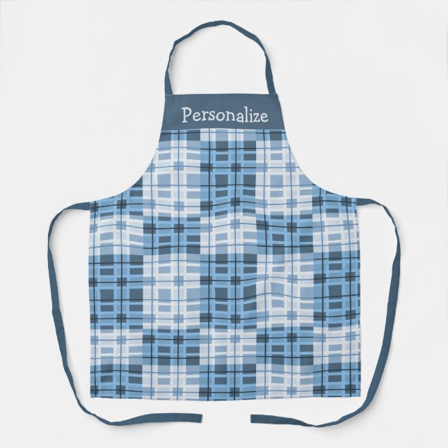 Shades of Blue Geometric Pattern Personalised Apron (Front)