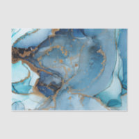 Shades of Blue, Gold Abstract Watercolor Marble