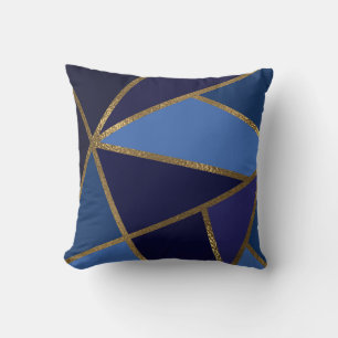 Shades of Blue & Gold Bronze Geometric Chic Cushion