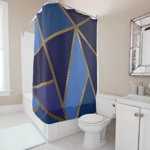 Shades of Blue & Gold Bronze Geometric Chic Shower Curtain