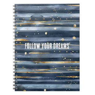 Shades of Blue Gold Stripes Dots Dreams Notebook