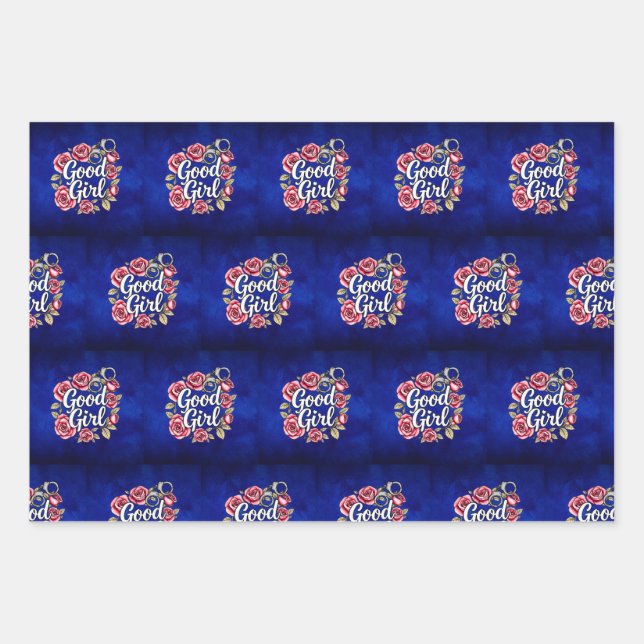 Shades of Blue Good Girl Morally Grey Wrapping  Paper Sheet (Front)