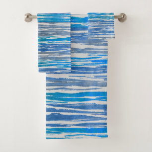Shades of Blue, Grey, and White Ombre Striped Bath Towel Set