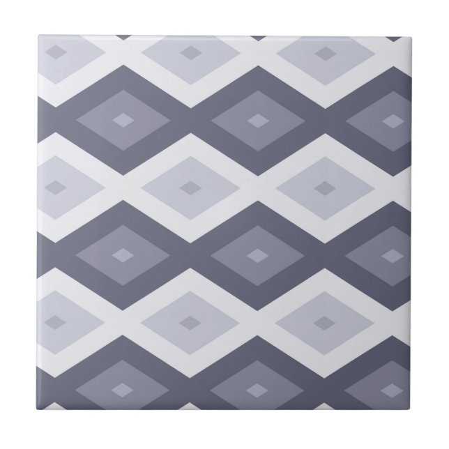 Shades of blue grey diamond pattern ceramic tile (Front)