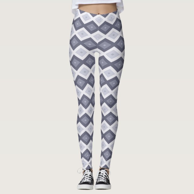 Shades of blue grey diamond pattern leggings (Front)