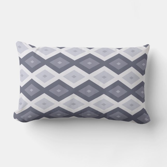 Shades of blue grey diamond pattern lumbar cushion (Front)