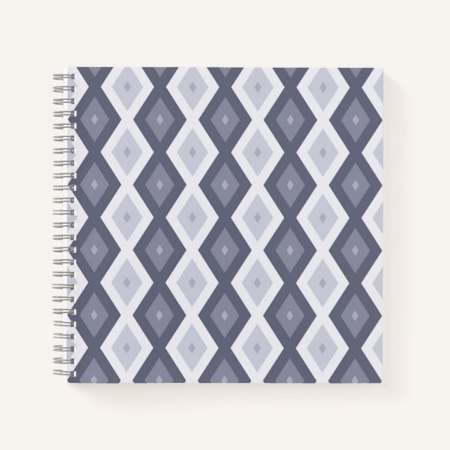 Shades of blue grey diamond pattern notebook (Front)