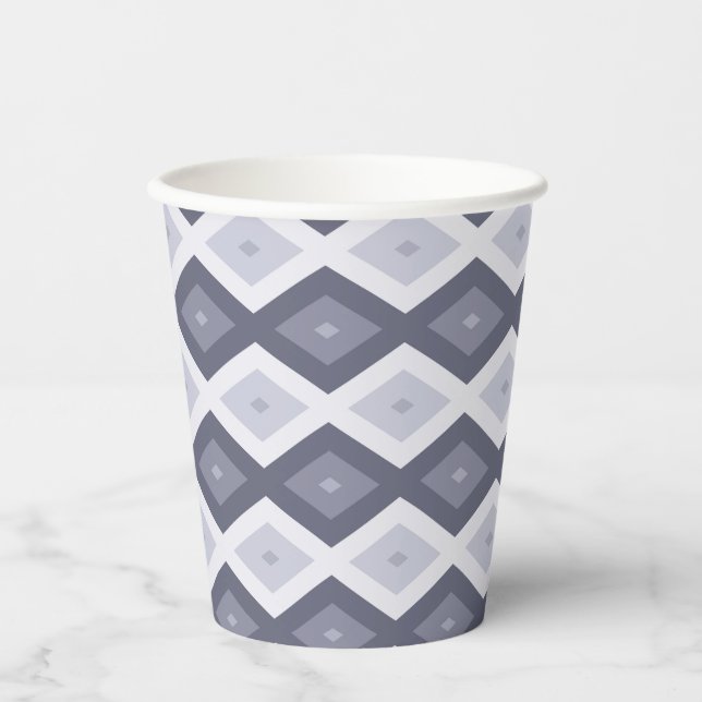 Shades of blue grey diamond pattern paper cups (Front)