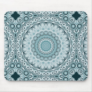 Shades of Blue Kaleidoscope Flowers Design Mouse Pad