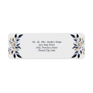 Shades of Blue Leaves with Gold Return Address Label