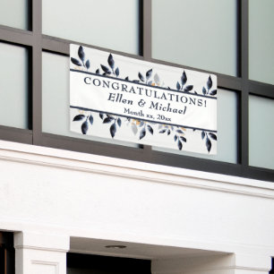 Shades of Blue Leaves with Gold, Wedding Banner