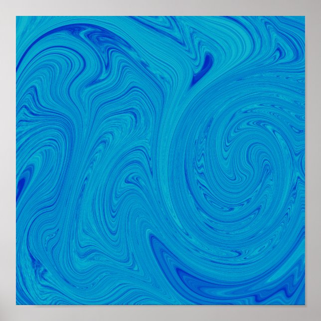 Shades Of  Blue Liquid Art Chic Abstract Poster (Front)