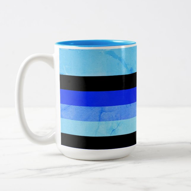 Shades of Blue Marble Stripes with Black Two-Tone Coffee Mug (Left)