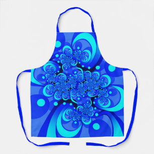 Shades of Blue Modern Abstract Fractal Art Apron