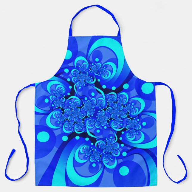 Shades of Blue Modern Abstract Fractal Art Apron (Front)