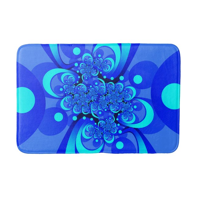 Shades of Blue Modern Abstract Fractal Art Bath Mat (Front)