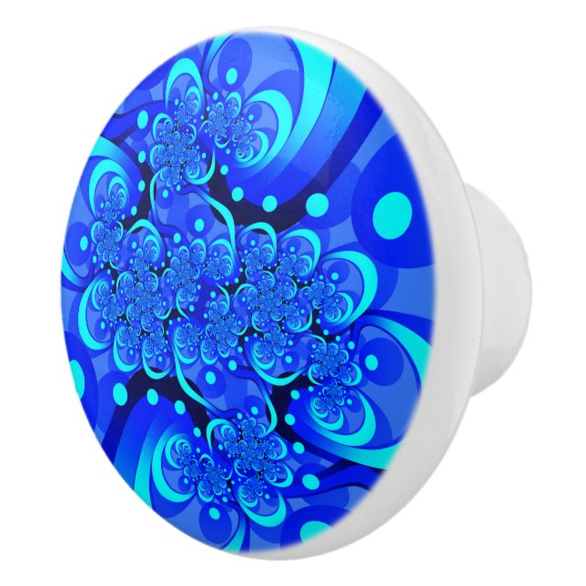 Shades of Blue Modern Abstract Fractal Art Ceramic Knob (Right)