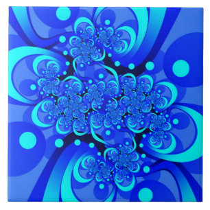 Shades of Blue Modern Abstract Fractal Art Ceramic Tile