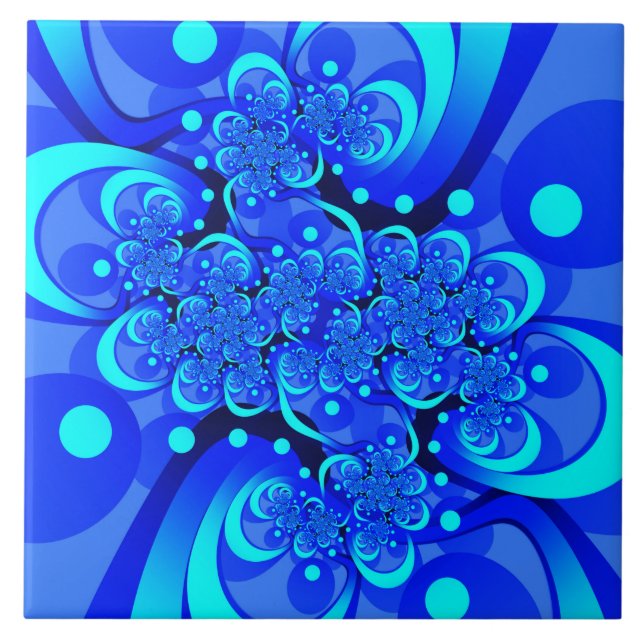 Shades of Blue Modern Abstract Fractal Art Ceramic Tile (Front)