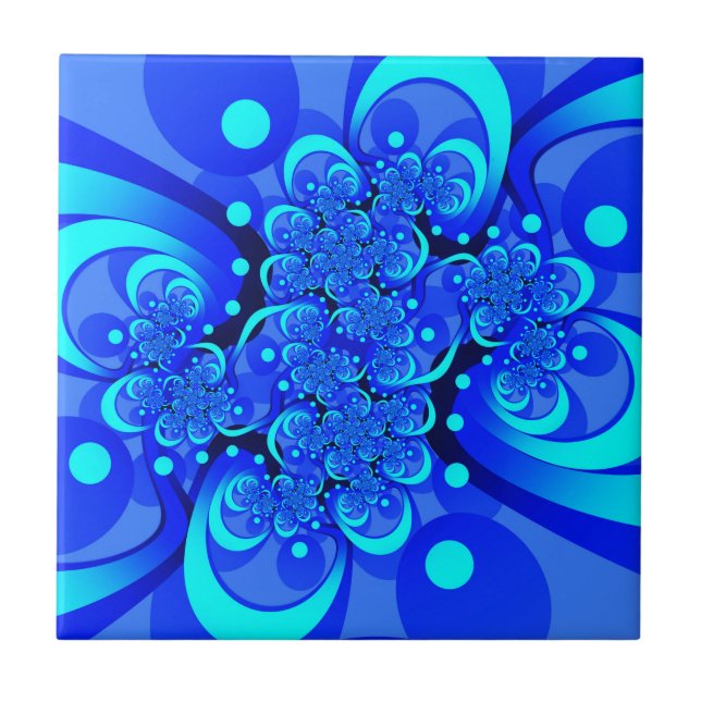 Shades of Blue Modern Abstract Fractal Art Ceramic Tile (Front)