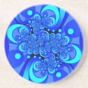 Shades of Blue Modern Abstract Fractal Art Coaster
